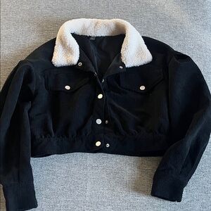 SHEIN Black Teddy Jacket with Cream Collar